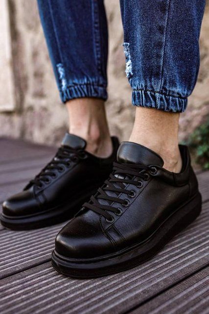 Кеди чоловічі з екошкіри чорні, розмір 40 (25.5 см) Style19 фото