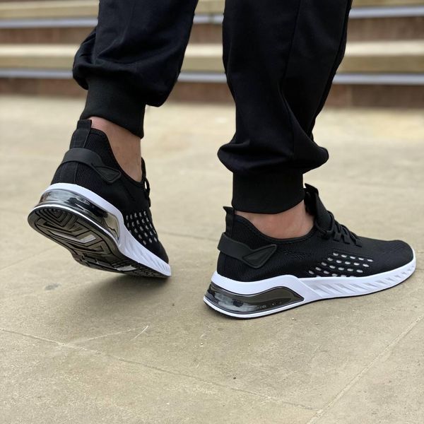 Кроссовки мужские сетка черно-белые на белой подошве, размер 40 (26 см) Style-b-b фото
